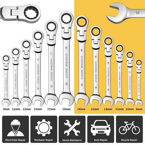 New 1pcs Ratcheting Combination Wrench Set, 8-17mm Metric Flex Head Ratcheting Wrench, Chrome Vanadi