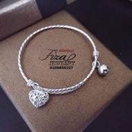 bangle baby boleh laras loceng dan love kerawang , bangle baby silver 925 , bangle adjustable silver925