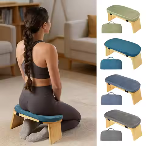 Wooden Meditation Bench Ergonomic Yoga Bench Folding Meditation Chair with Cushion Portable Seiza Pr