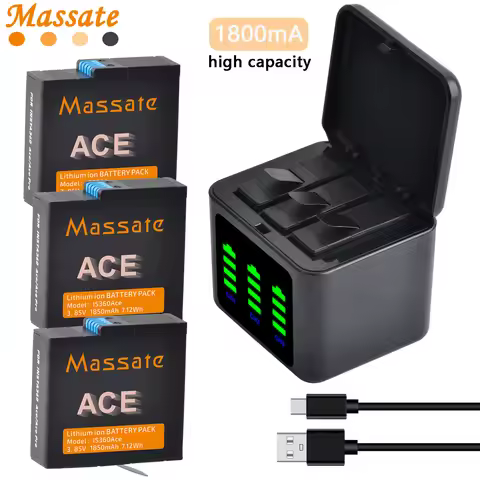 Massate Insta360 Ace Battery+Portable 3 Channel Battery Charging Storage Station For Insta360 Ace In