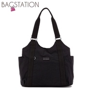 MC1 BAGSTATIONZ Crinkled Nylon Shoulder Bag (Black/Khaki/Navy Blue)