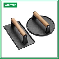 Burger Press Weight Steak Cooking Weight Press 2pcs Cast Iron Meat Press with Wooden Handle – Heavy-