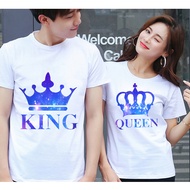 เสื้อยืดคู่เสื้อยืดลายตัวอักษร KING QUEEN เสื้อยืดพิมพ์ลายของขวัญวันวาเลนไทน์เสื้อยืดเสื้อชิ้นบนแขนสั้นทรงหลวมเสื้อผ้าคู่รัก