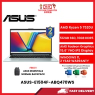 ASUS-E1504F-ABQ470WS-GREEN-AMDRYZEN5-7520U,16GBR5,512GBSSD,AMDRADEON,15.6"FHD,W1164,2YRSH&S