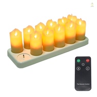 Flickering Flameless Candles Pack of 12 Rechargeable Realistic LED Candles with 4-Key Remote Control Plastic Electric Candles in Warm Yellow for Home / Halloween / Christmas / Part