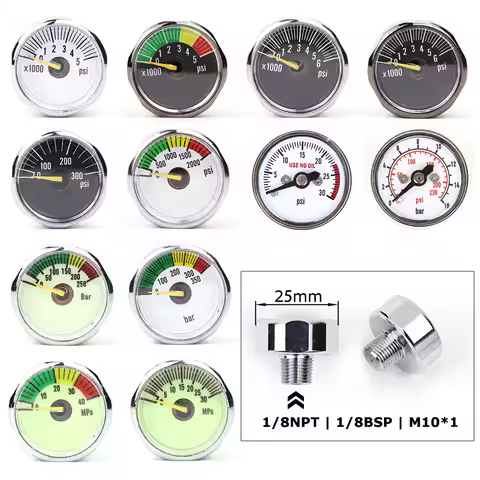 Air Mini Micro Pressure Gauge Manometre Manometer | Thread 1/8BSP(G1/8) 1/8NPT M10 M8 | 30PSI 300PSI