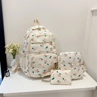 3pcs Nylon Bow Print Backpack Set,Foldable Multi-Po Cket Large CapacityWater-Resistant Zipper Backpa