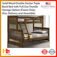 Picket &amp; Rail #1 Americana Solid Wood Double Decker Triple Bunk Bed With Pull Out Trundle Storage Option (Frame Only) (Foc : delivery and assemble)