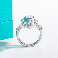 AnuJewel 3ct Pear Cut D Color Moissanite Bridal Ring Set Silver Wedding Band Crown Anniversary Jewel