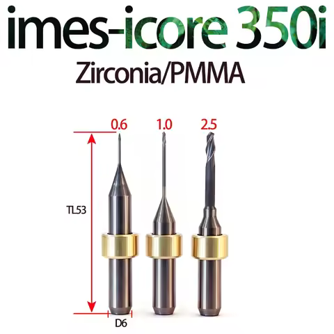 IMES-ICORE 350i CADCAM Milling Bur D6*TL53 For Zirconia DC,DLC,PMMA NC, Dental Milling Cutter 0.6/1.