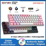 ZIFRIEND ZA646 Small Mechanical Keyboard 63 Keys RGB Backlit 60% USB-C Wired Gaming Office Keyboard 