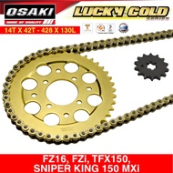 FZ16 FZi Sniper King 150 MXi TFX150/MSLAZ (14T-42T X 428-130L) Osaki Lucky Gold Chain and Sprocket S