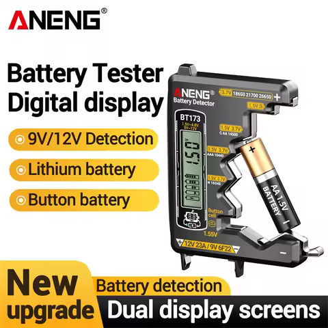 Digital Battery Tester ANENG BT173 Two detectionin terfaces C D AA AAA N 9V Cell Button Universal Me
