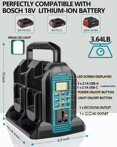 Inverter for Makita 18V Battery Inverter for Bosch 18V Battery 350W 120V/220-230V Pure Sine Wave Inv