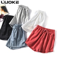 Luoke กางเกงขาสั้นสีทึบผู้หญิงสามจุด All-Matc กางเกงกีฬากางเกงขาสั้น Slimming Elastic Straight กางเก