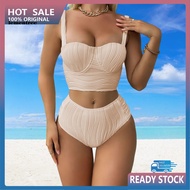 <lementree> Women Tankini Swimsuit Two-piece Bikini Set 2pcs Women Summer Bikini Set High Waist Swim