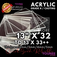 13 x 32 inches to 33++ inches acrylic sheet with 2mm, 3mm 4mm and 5mm / transparent akrilik