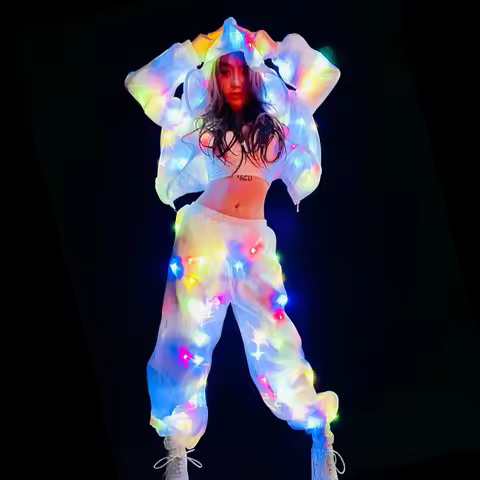 Electronic Lighting Dance Clothes Colorful Luminous Coat Loose Pants Set Christmas Party Music Festi