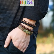 Combo of 4 feng shui bagua wood grain leather bracelets HELLO247 Set of 4 bracelets for men and wome