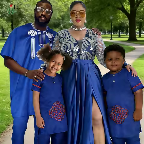 2026 African Clothes for men Fmaily Matching Agbada Embroidery t-shirt Pant Shirts Suit Wedding long