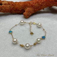 18k Gold Frame White Seawater Pearl Chain Bracelet