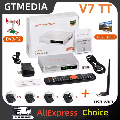 GTMEDIA V7 TT Terrestrial TV Receiver DVB-T/T2/DVB-C Signal TV Box With USB WIFI Decoder Support H.2