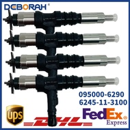 4X 095000-6290 Fuel Injector 6245-11-3100 Injector Nozzle for Komatsu SAA6D170E Engine