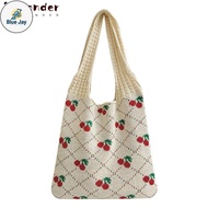 BJ Crochet Tote Bag Knitted Bag, Large Capacity Fairy Grunge Aesthetic Crochet Bag, Y2K Cherry Patte