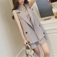 S-4XL Women Blazer Vest Dress 2 PCS Set Waistcoat Jacket Pleated Double Breasted Slim Loose Spring Summer Autumn Fashion Casual Elegant Business Formal Office Work Suit Plus Size