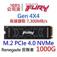 金士頓 FURY Renegade 1TB PCIe 4.0 NVMe GEN4X4 M.2 SSD固態硬碟 SFYRS/1000G 反叛者