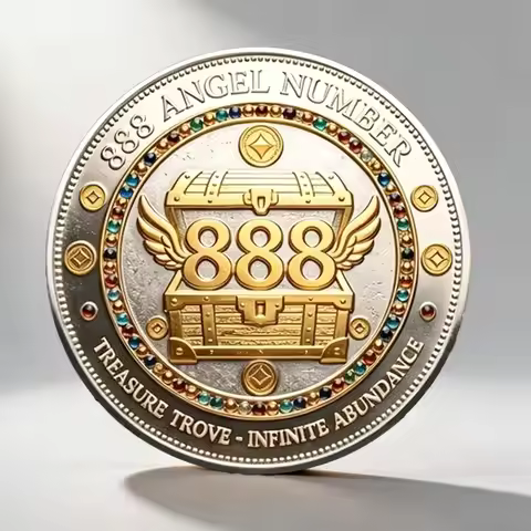 2D Gold 888 Number Abundance Souvenir Coin Treasure Trove Infinite Wealth Luck Gift Silver Plated Co