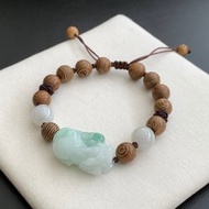 天然緬甸玉翡翠 招財貔貅手鍊 雞翅木手鍊 免費開光 招財貔貅手鍊