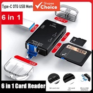 6 in 1 Card Reader Type-C OTG USB Memory Card Adapter plug and play High transmission with 512GB For