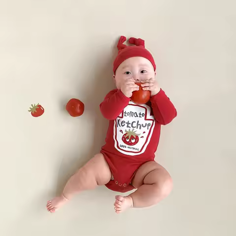 Infant Enfants Sauce Onesie Enfant Cosplay Niño Twins Red Tomato Ketchup And Yellow Mustard Costume