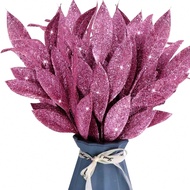 12pcs Christmas Glitter Leaves Bay Leaves Spray,Christmas Artificial Leaf Sprays,For Christmas Tree 