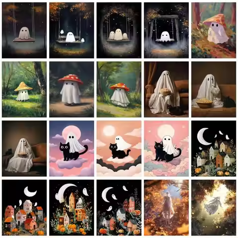 GATYZTORY Paint By Numbers Halloween Ghost DIY Frame Pictures By Numbers Drawing On Canvas Gift Home