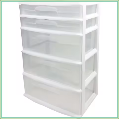 Storage Organizer 5-Tier 5-Tier Drawer Cart, Clear Bins, White Frame, Removable Wheels, Storage Orga