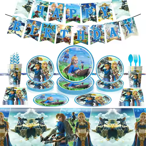 The Legend of Zelda Birthday Decoration supplies Zelda Birthday Napkins Cups Tablecloth Plates Zelda