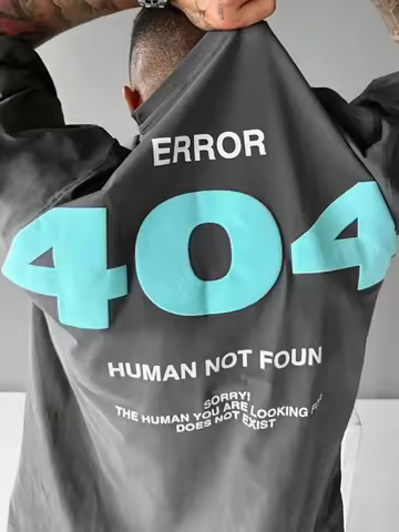 "ERROR 404 Human Not Found" Men's T-shirt Tech Graphic Oversized Cotton Short Sleeve Tops Summer Str