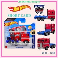 HOT WHEELS OPTIMUS PRIME TRUCK RED BLUE TRANSFORMERS HW SCREEN TIME SHORT CARD