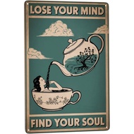 Tea Meditation Tin Sign 8X12IN Zen Metal Wall Art for Coffee Bar, Reading Nook & Boho Lounge Decor