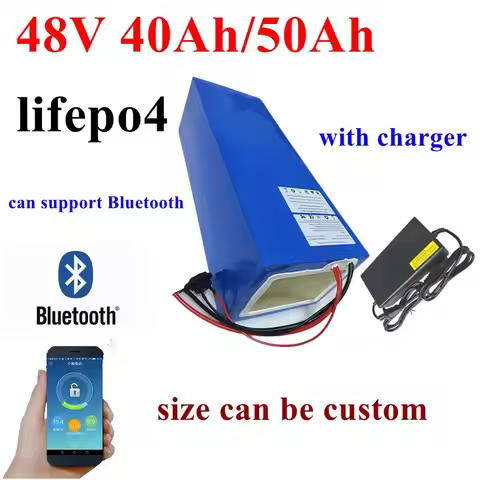 48V 50Ah Lifepo4 48v 40AH lithium battery Bluetooth BMS APP 16S for 2000w Scooter bike tricycle boat