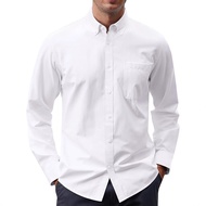 Men Men's Color Oxford Spinning Shirt Long-Sleeved Buttoned Shirt with Pocket Men's Shirt