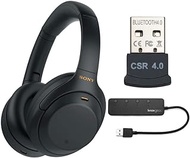 Sony WH-1000XM4 Wireless Noise Canceling Over-Ear Headphones (Black) with Knox Gear 4-Port USB 3.0 Hub and USB Bluetooth Dongle Adapter Work from Home Bundle (3 Items)