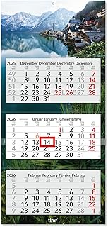 Timr 3-Month Calendar 2026 - Wall Calendar 3 Months with Slider - 70 cm Three-Month Calendar Multili