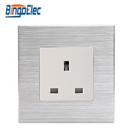 Bingoelec UK Standard Socket Aluminum Frame 13A Wall Socket Electrical Power Wall Socket AC 220 V