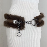 2025 Furry Rhinestone Waist Chain Furry Wide Belt Adjustment Buckle Y2k Shiny Sparkling Belt Millenn