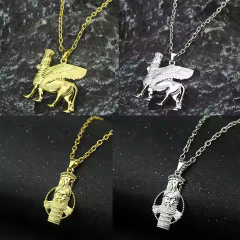 Ashur Pendant Necklaces Lama Lamma Winged Bull Lamassu is an Assyrian Protective Deity Jewelry for W
