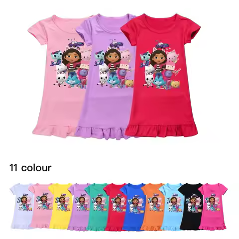 Gabby Style Clothes Kids Summe Cartoon Sleepwear Baby Girls Gaby Chat Nightgowns Children Casual Dre