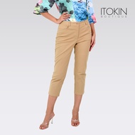ITOKIN กางเกงขากระบอกเนื้อผ้ายีนส์ยืด COTTON SPANDEX Mix สีเบจ W5L139
